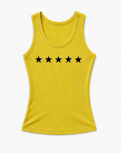 Load image into Gallery viewer, Yellow tank top with five black stars on a white background