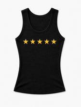 Load image into Gallery viewer, Black tank top with five yellow stars on a white background